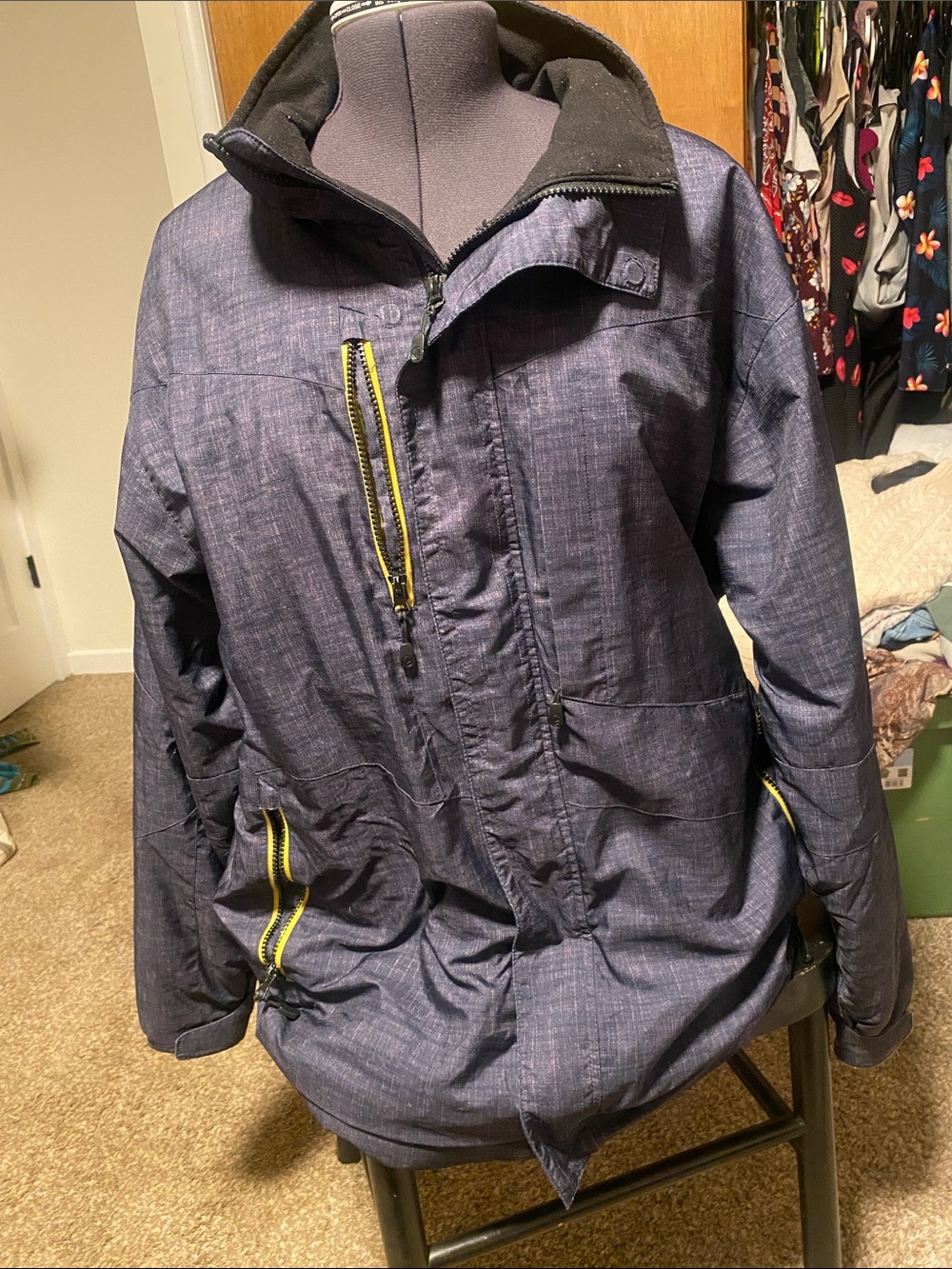 Body Glove Black Hooded Jacket with Yellow Lining Accents
